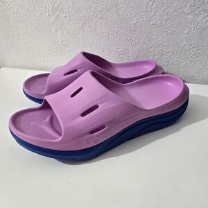 HOKA Ora Recovery 3 Slide Slip On Sandals Cyclamen/Coastal Sky Unisex Mens Sz 14